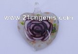 LP24 11*37*45mm heart inner flower lampwork glass pendants