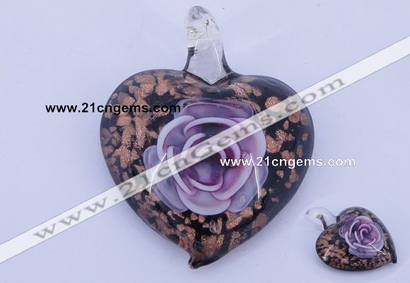 LP25 15*40*50mm heart inner flower lampwork glass pendants