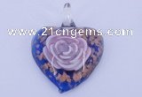 LP26 15*40*50mm heart inner flower lampwork glass pendants
