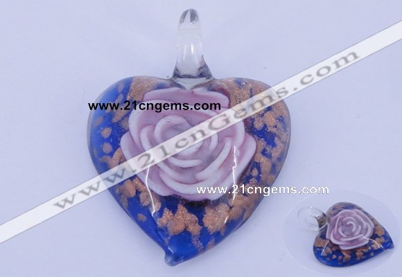 LP26 15*40*50mm heart inner flower lampwork glass pendants