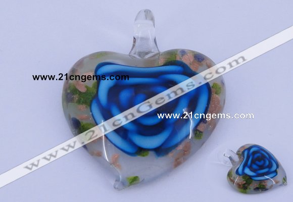 LP27 12*38*43mm heart inner flower lampwork glass pendants