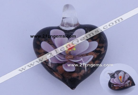 LP28 16*31*35mm heart inner flower lampwork glass pendants