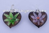 LP29 16*32*42mm heart inner flower lampwork glass pendants