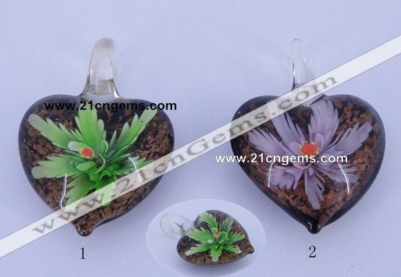 LP29 16*32*42mm heart inner flower lampwork glass pendants