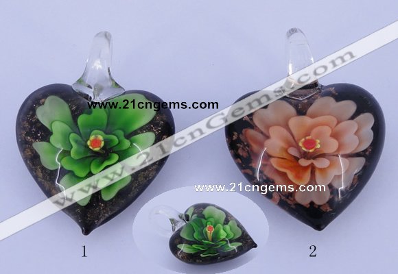 LP30 16*31*41mm heart inner flower lampwork glass pendants