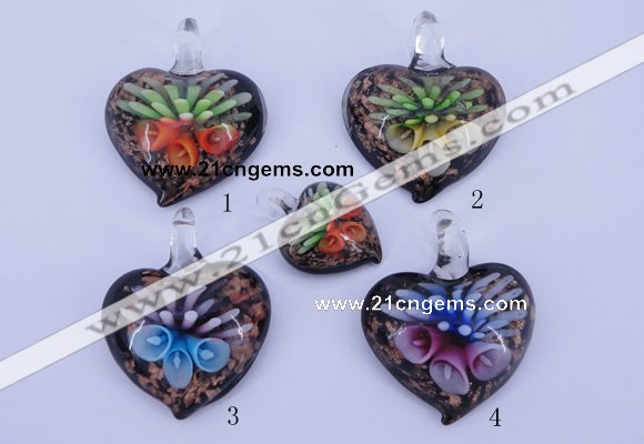 LP31 12*35*44mm heart inner flower lampwork glass pendants