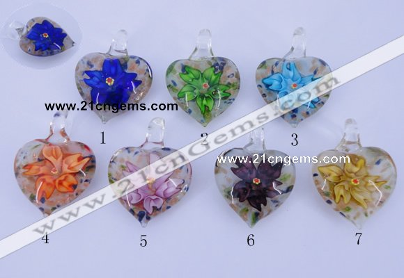LP32 15*30*40mm heart inner flower lampwork glass pendants