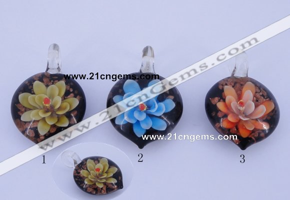 LP33 16*30*45mm heart inner flower lampwork glass pendants