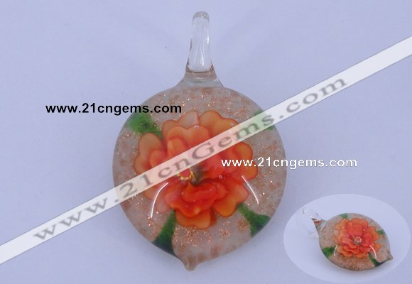 LP34 14*32*48mm heart inner flower lampwork glass pendants