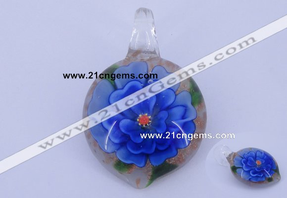 LP35 14*30*45mm heart inner flower lampwork glass pendants