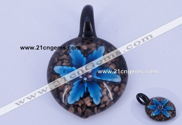 LP36 13*30*45mm heart inner flower lampwork glass pendants