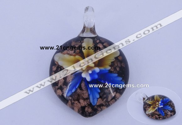 LP37 13*30*43mm heart inner flower lampwork glass pendants