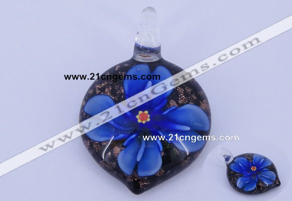 LP38 13*32*46mm heart inner flower lampwork glass pendants