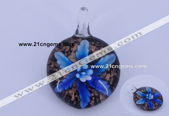 LP41 15*32*45mm flat round inner flower lampwork glass pendants