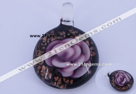 LP42 13*31*43mm flat round inner flower lampwork glass pendants