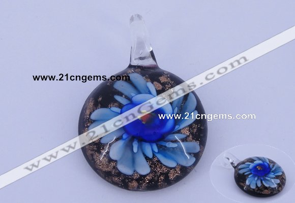 LP43 16*33*45mm flat round inner flower lampwork glass pendants