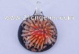 LP45 13*32*43mm flat round inner flower lampwork glass pendants