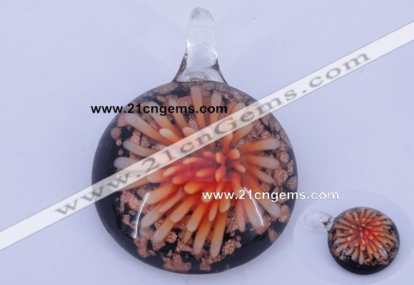 LP45 13*32*43mm flat round inner flower lampwork glass pendants