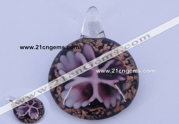 LP46 13*34*45mm flat round inner flower lampwork glass pendants