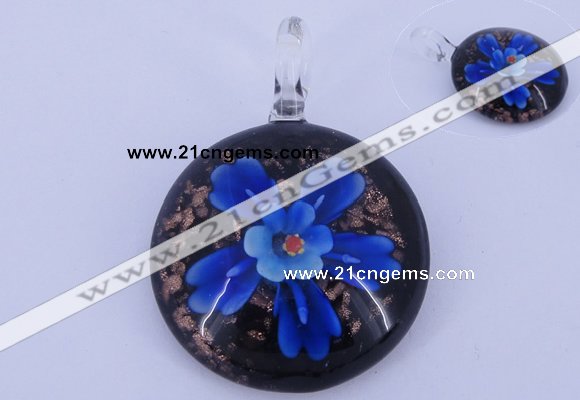 LP47 13*35*46mm flat round inner flower lampwork glass pendants