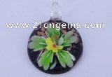 LP48 13*34*48mm flat round inner flower lampwork glass pendants