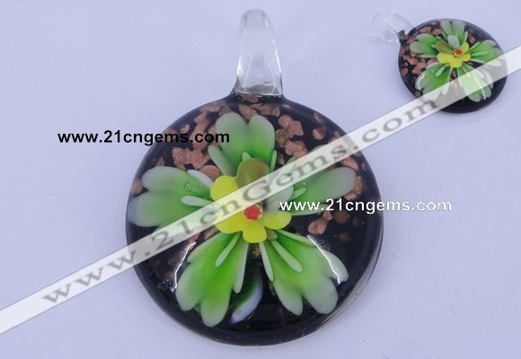 LP48 13*34*48mm flat round inner flower lampwork glass pendants