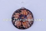 LP49 13*35*47mm flat round inner flower lampwork glass pendants