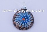 LP50 13*34*47mm flat round inner flower lampwork glass pendants