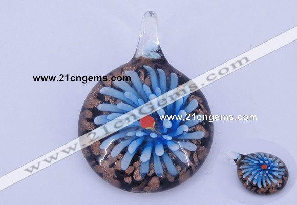 LP50 13*34*47mm flat round inner flower lampwork glass pendants