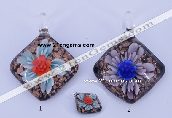 LP55 12*38*48mm diamond inner flower lampwork glass pendants