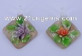 LP56 12*38*48mm diamond inner flower lampwork glass pendants