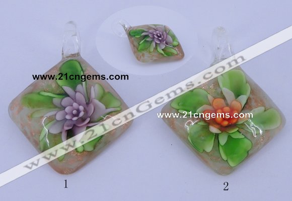 LP56 12*38*48mm diamond inner flower lampwork glass pendants