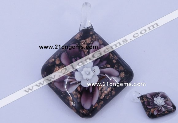 LP58 12*38*48mm diamond inner flower lampwork glass pendants