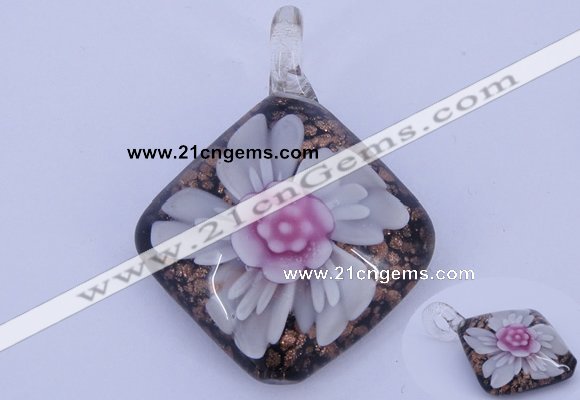 LP60 12*38*48mm diamond inner flower lampwork glass pendants