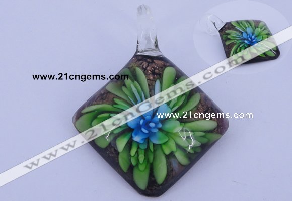 LP63 12*39*50mm diamond inner flower lampwork glass pendants