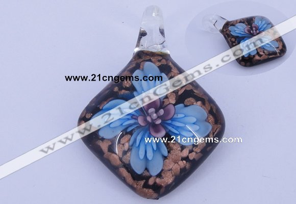 LP64 14*32*53mm diamond inner flower lampwork glass pendants