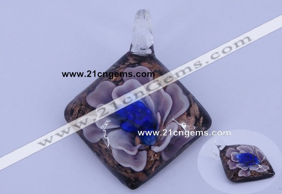 LP65 12*38*48mm diamond inner flower lampwork glass pendants