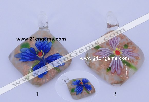 LP68 12*38*48mm diamond inner flower lampwork glass pendants