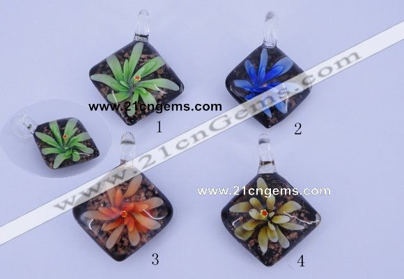 LP69 15*35*40mm diamond inner flower lampwork glass pendants