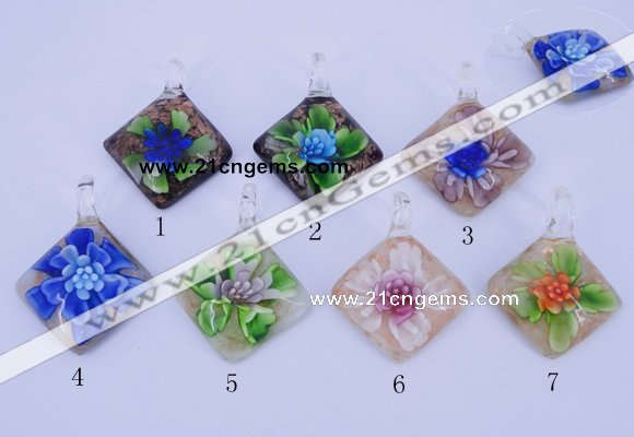 LP70 12*38*48mm diamond inner flower lampwork glass pendants