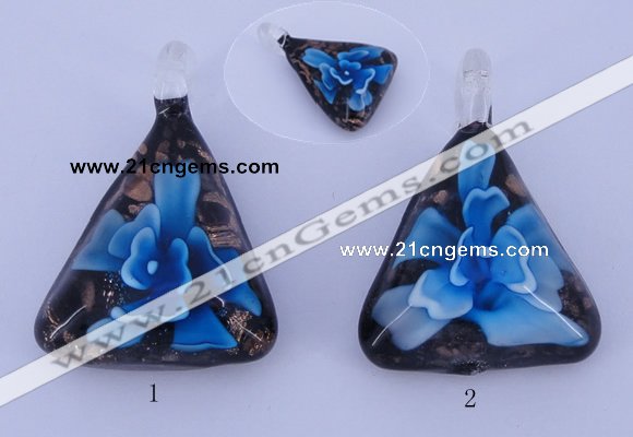 LP71 11*32*44mm triangle inner flower lampwork glass pendants