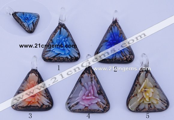 LP73 11*33*47mm triangle inner flower lampwork glass pendants