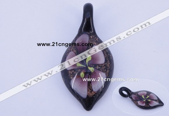 LP80 11*26*54mm leaf inner flower lampwork glass pendants