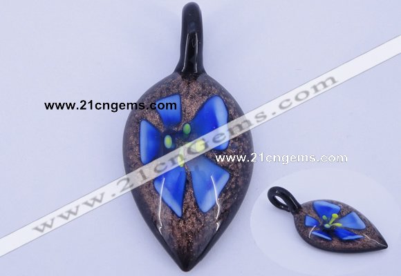 LP82 12*27*56mm leaf inner flower lampwork glass pendants