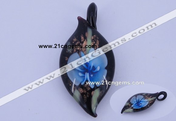 LP84 13*26*58mm leaf inner flower lampwork glass pendants