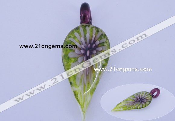 LP89 11*26*65mm leaf inner flower lampwork glass pendants