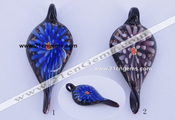 LP93 11*28*63mm leaf inner flower lampwork glass pendants