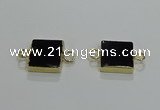 NGC1231 14*14mm square black agate gemstone connectors wholesale