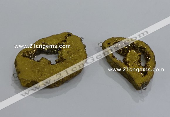 NGC1273 25*30mm - 30*40mm freeform plated druzy agate connectors