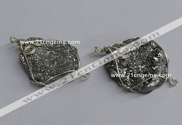 NGC1319 25*30mm - 30*35mm freeform plated druzy agate connectors